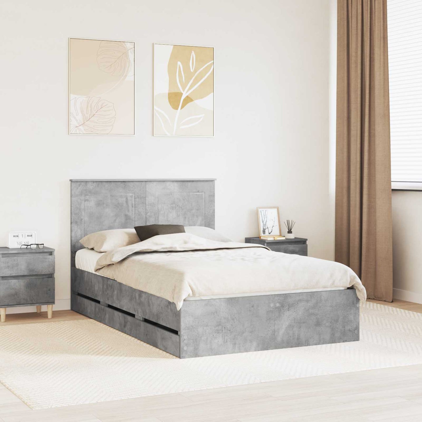 vidaXL Bettrahmen mit Kopfteil Beton Grau 120 x 200 cm Ingenieurs Holz