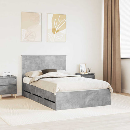 vidaXL Bettrahmen mit Kopfteil Beton Grau 120 x 200 cm Ingenieurs Holz