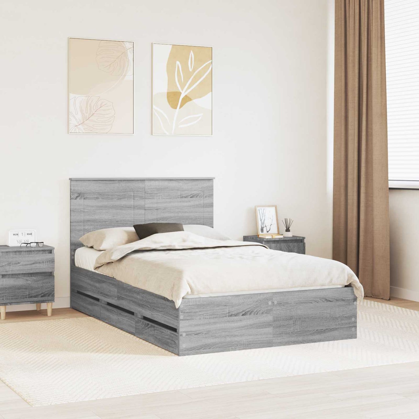 vidaXL Bettrahmen Graues Sonoma 120 x 200 cm Ingenieurs Holz