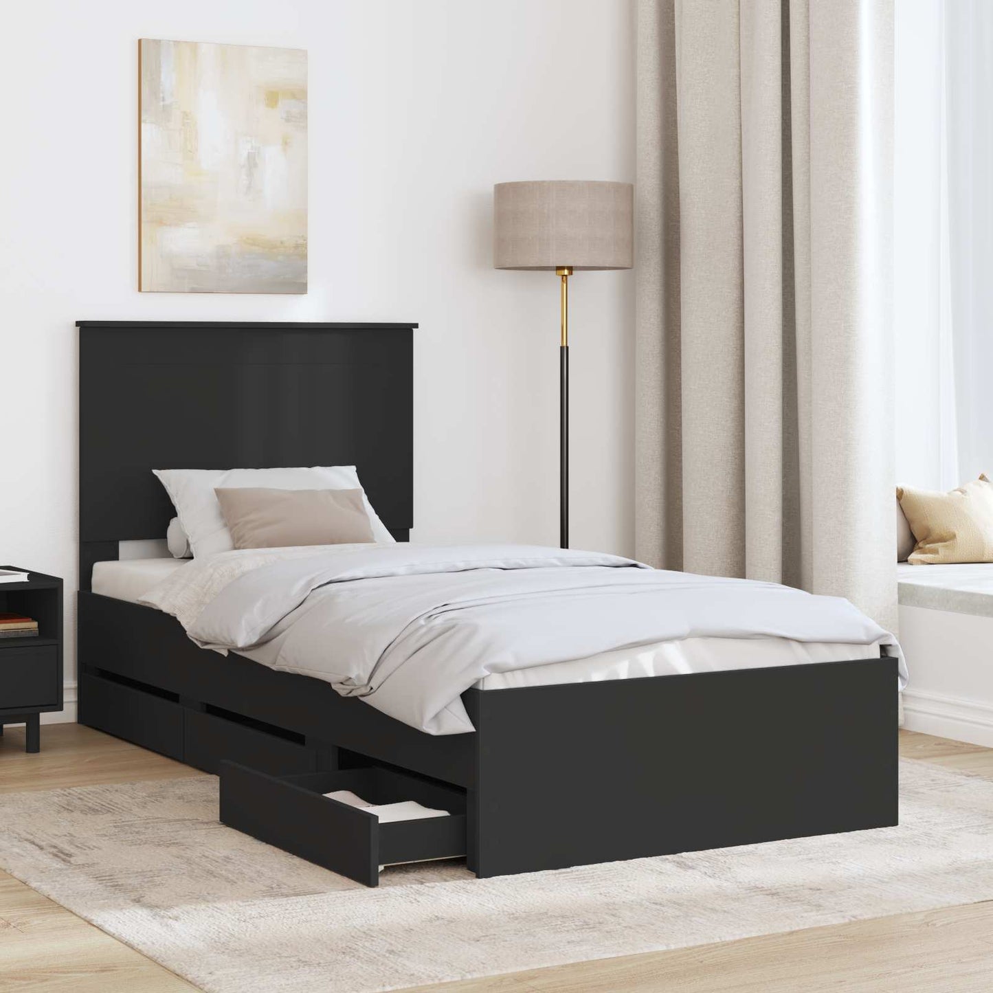 vidaXL Bettrahmen mit Schubladen Schwarz 100 x 200 cm Ingenieurs Holz