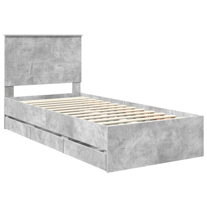 vidaXL Bettrahmen mit Kopfteil Beton Grau 90 x 190 cm Ingenieurs Holz