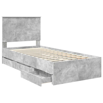 vidaXL Bettrahmen mit Kopfteil Beton Grau 90 x 190 cm Ingenieurs Holz