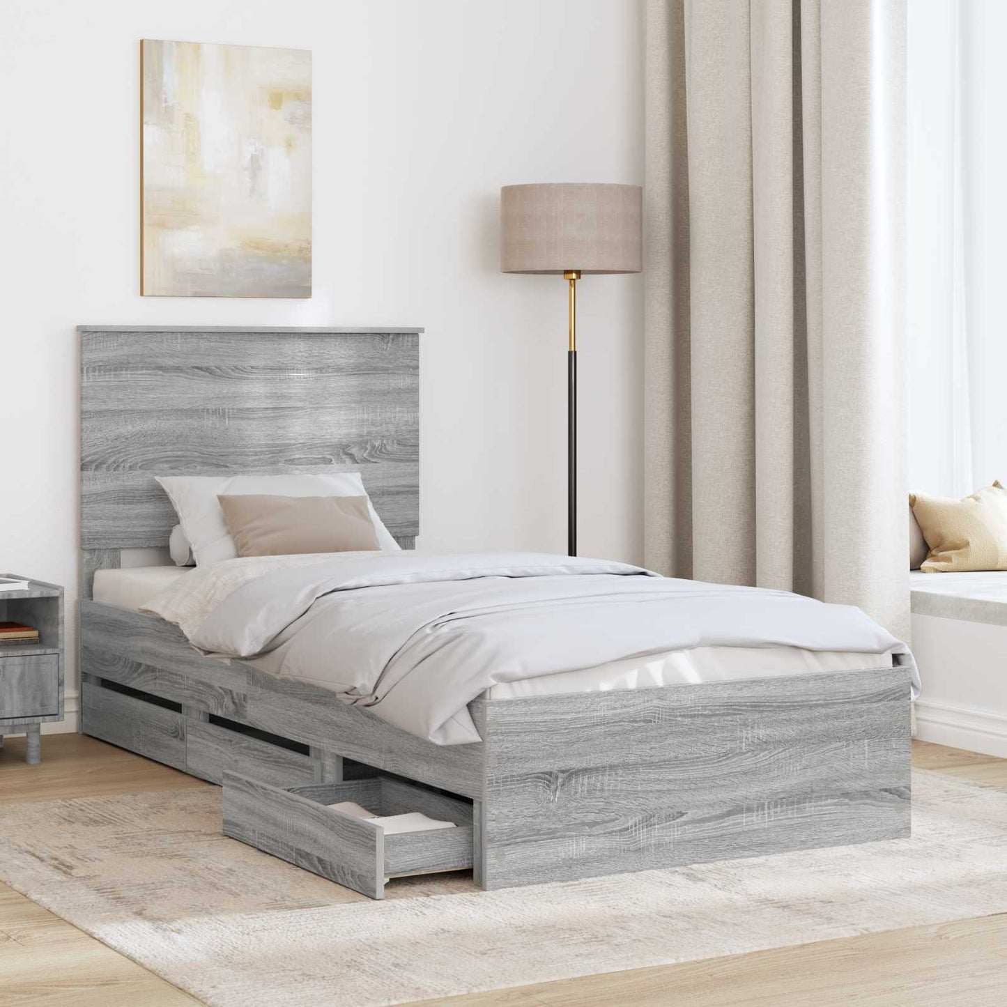 vidaXL Bettrahmen Graues Sonoma 90 x 190 cm Ingenieurs Holz