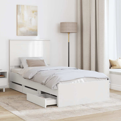 Bettrahmen mit Schubladen Weiß 75 x 190 cm Ingenieurs Holz
