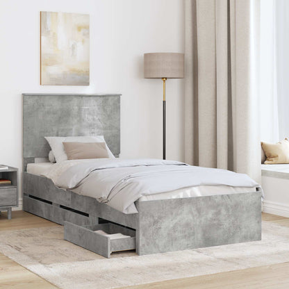 vidaXL Bettrahmen mit Kopfteil Beton Grau 75 x 190 cm Ingenieurs Holz