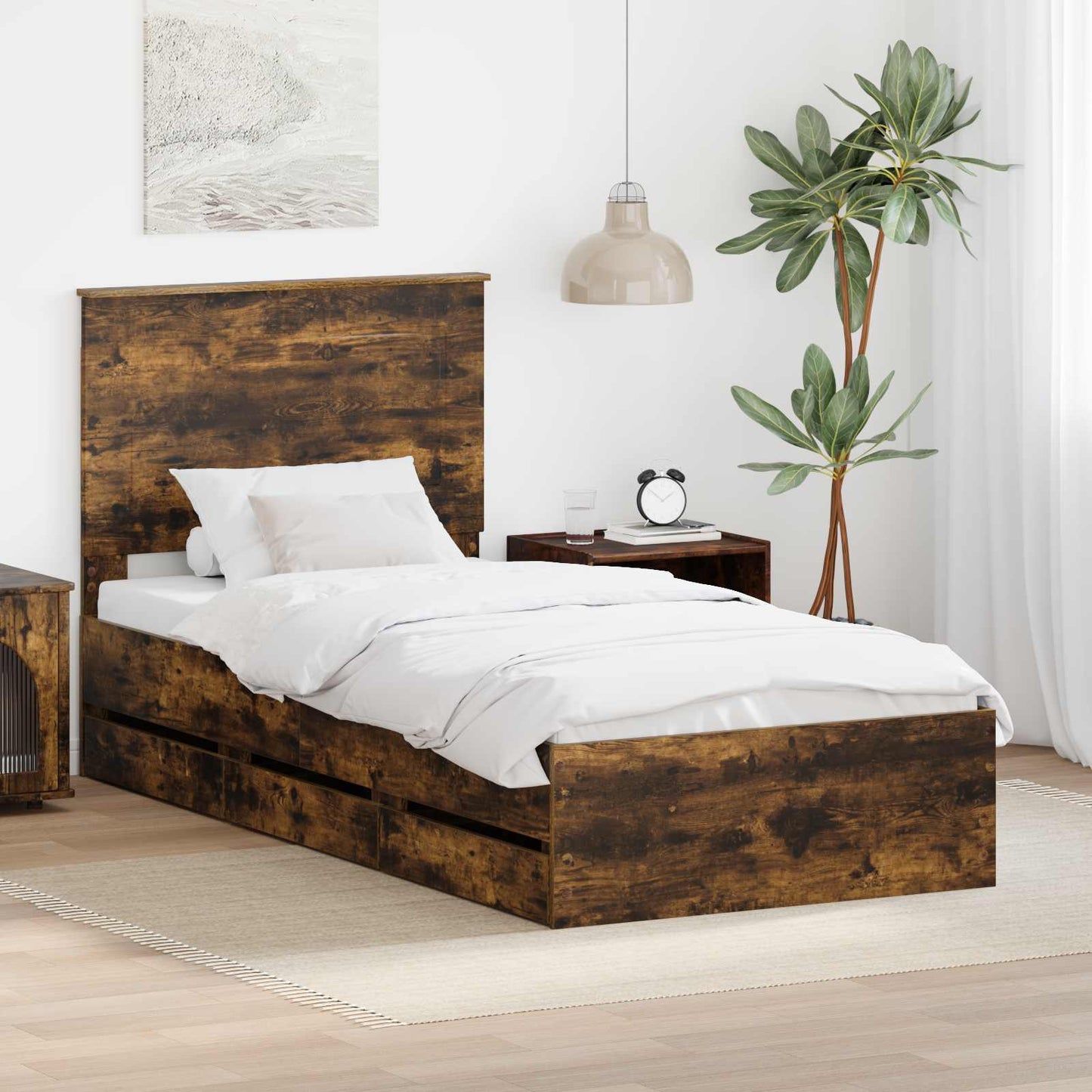 vidaXL Bettrahmen Geräucherte Eiche 75 x 190 cm Ingenieurs Holz