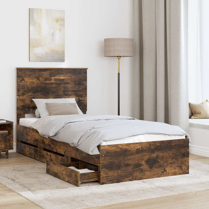 vidaXL Bettrahmen Geräucherte Eiche 75 x 190 cm Ingenieurs Holz
