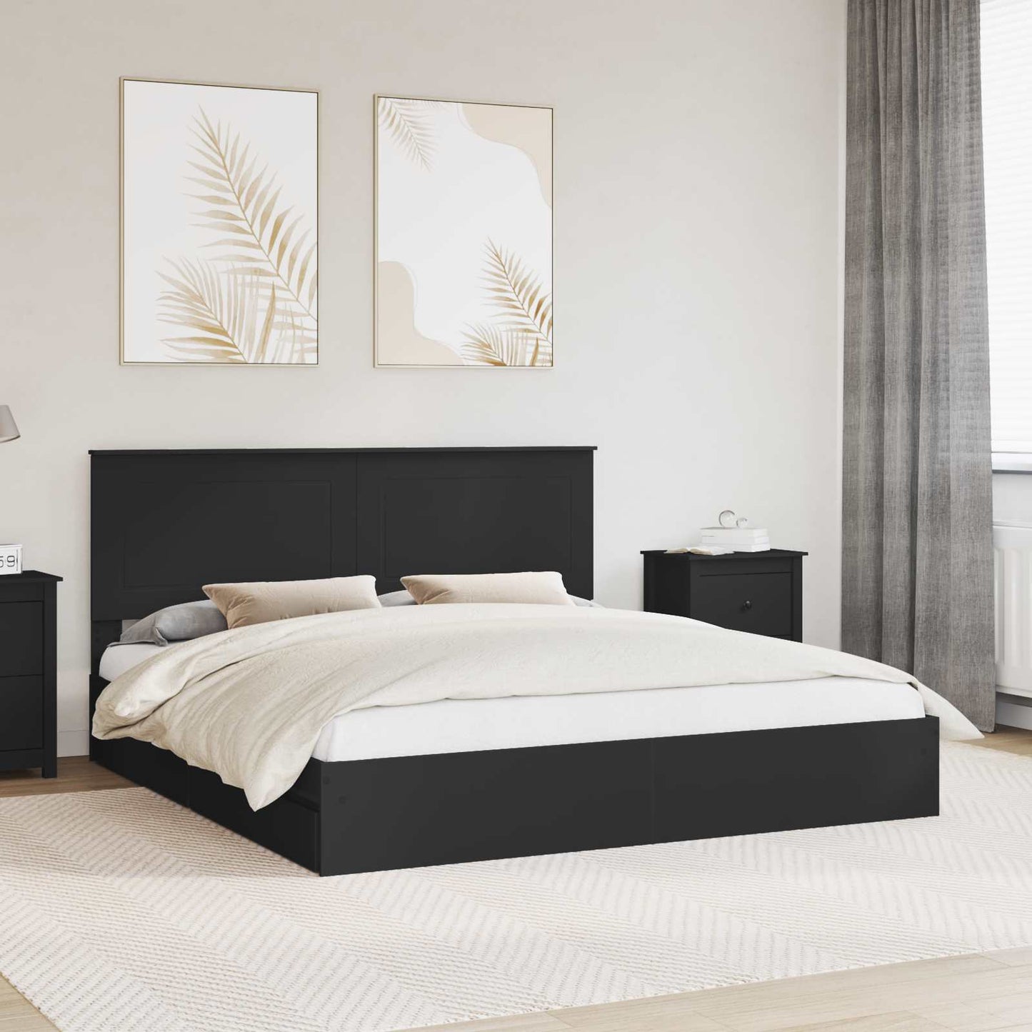 vidaXL Aufbewahrungsbett Schwarz 200 x 200 cm Holzwerkstoff
