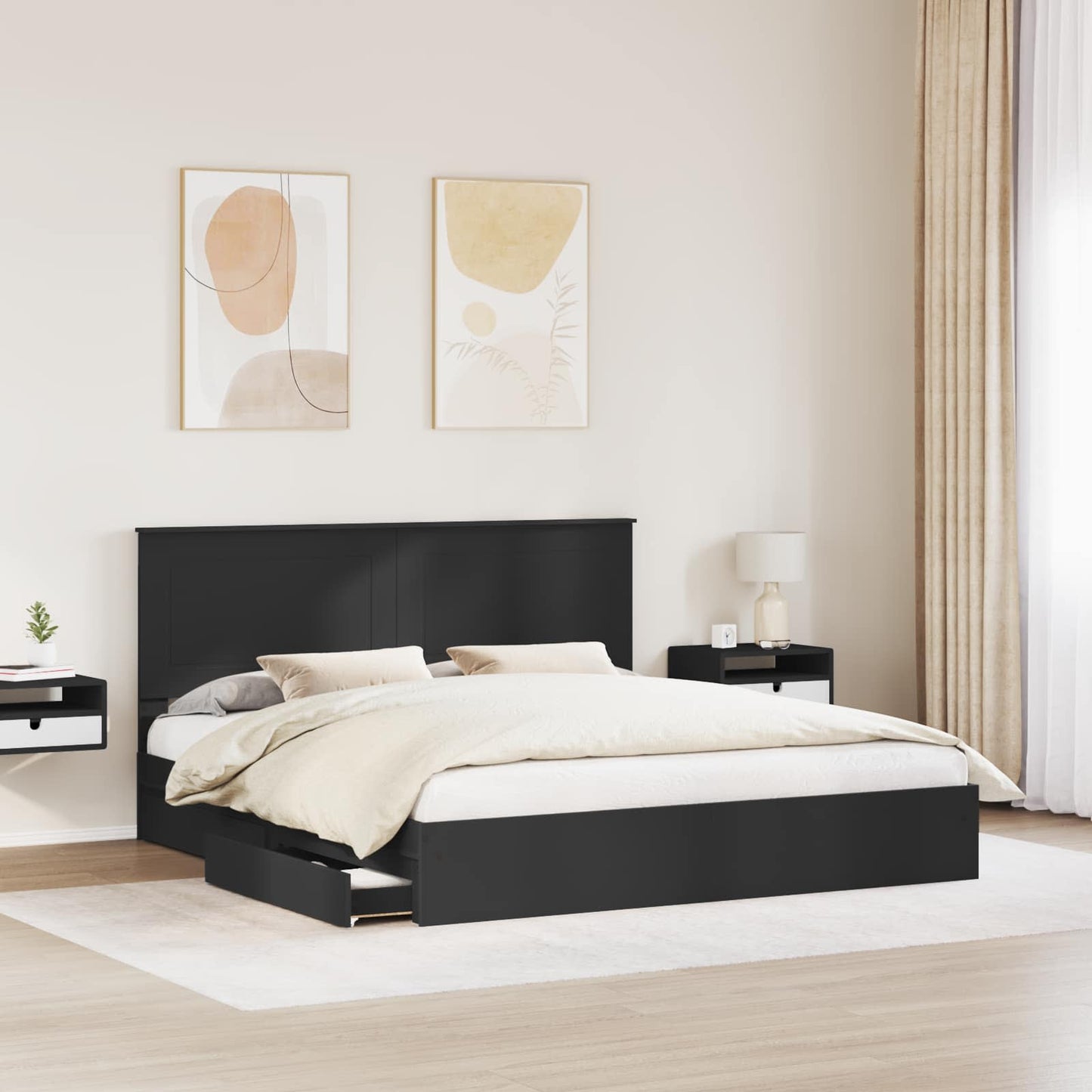 vidaXL Aufbewahrungsbett Schwarz 200 x 200 cm Holzwerkstoff