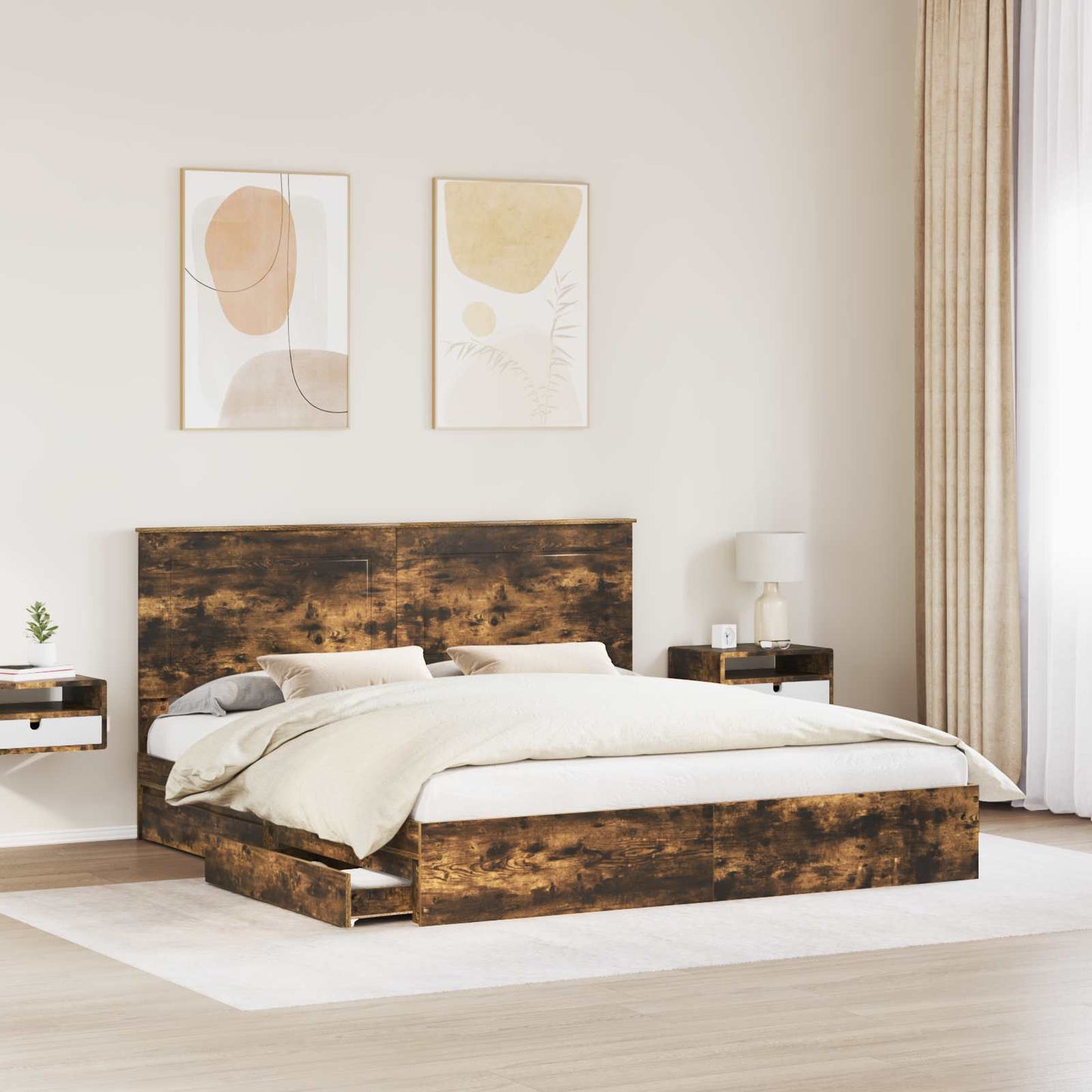 vidaXL Aufbewahrungsbett Geräucherte Eiche 200 x 200 cm Holzwerkstoff
