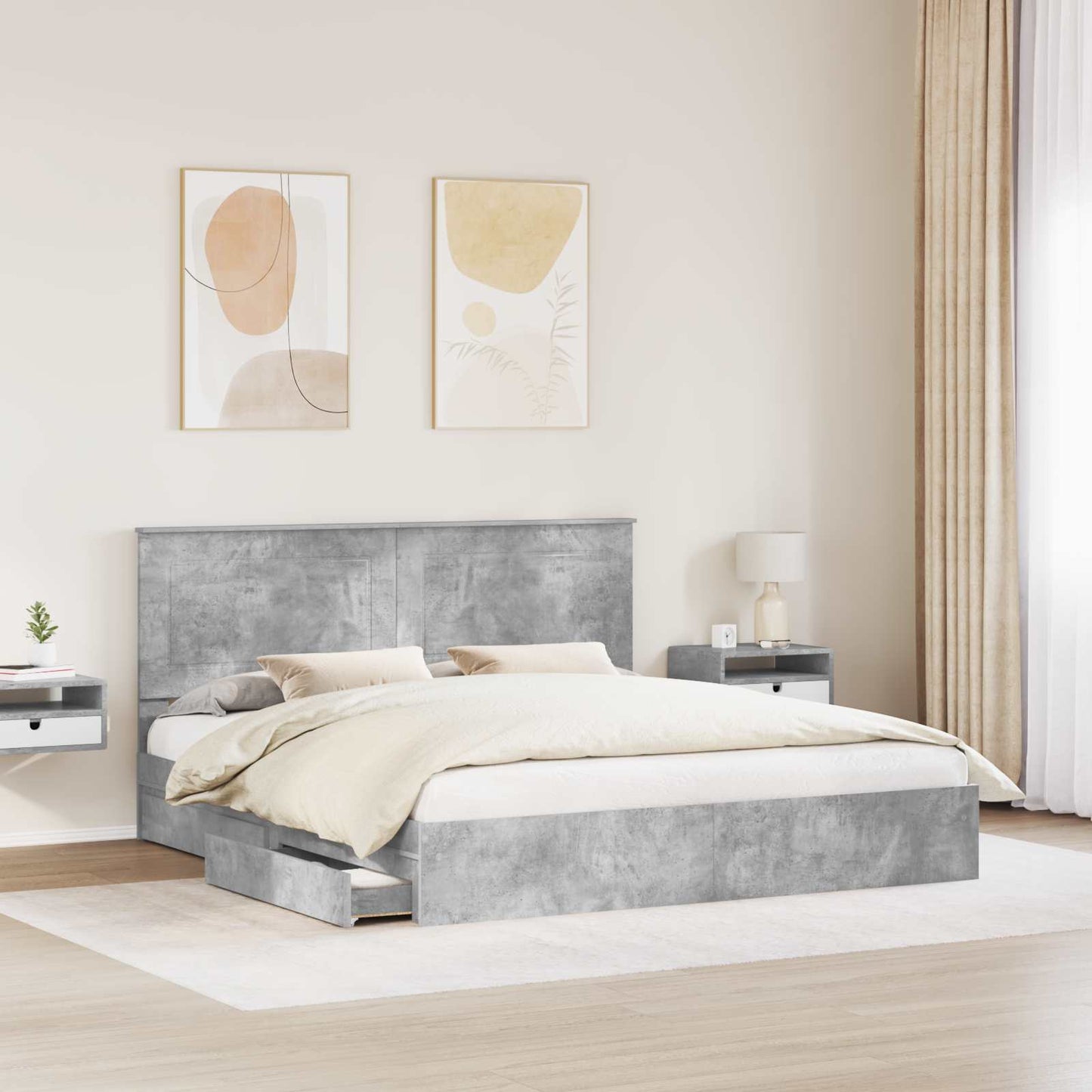 vidaXL Aufbewahrungsbett Beton Grau 180 x 200 cm Holzwerkstoff
