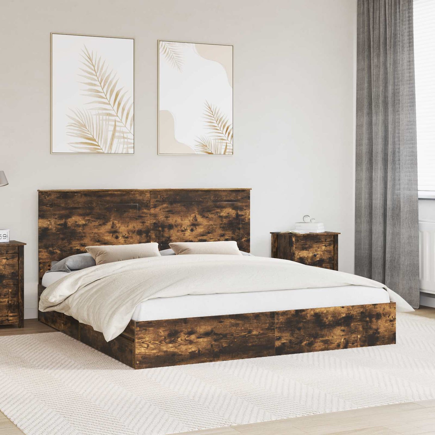 vidaXL Aufbewahrungsbett Geräucherte Eiche 180 x 200 cm Holzwerkstoff