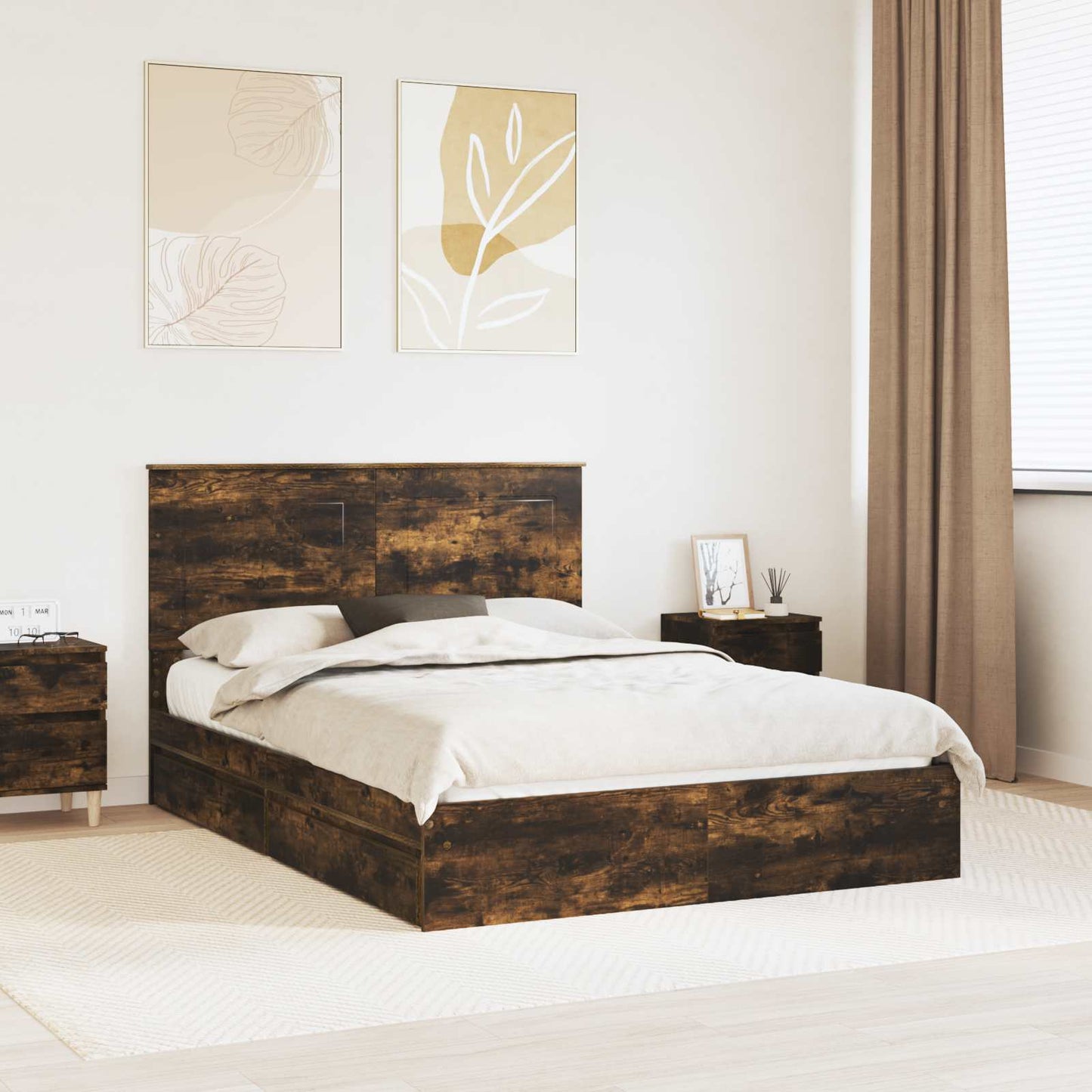 vidaXL Aufbewahrungsbett Geräucherte Eiche 160 x 200 cm Holzwerkstoff