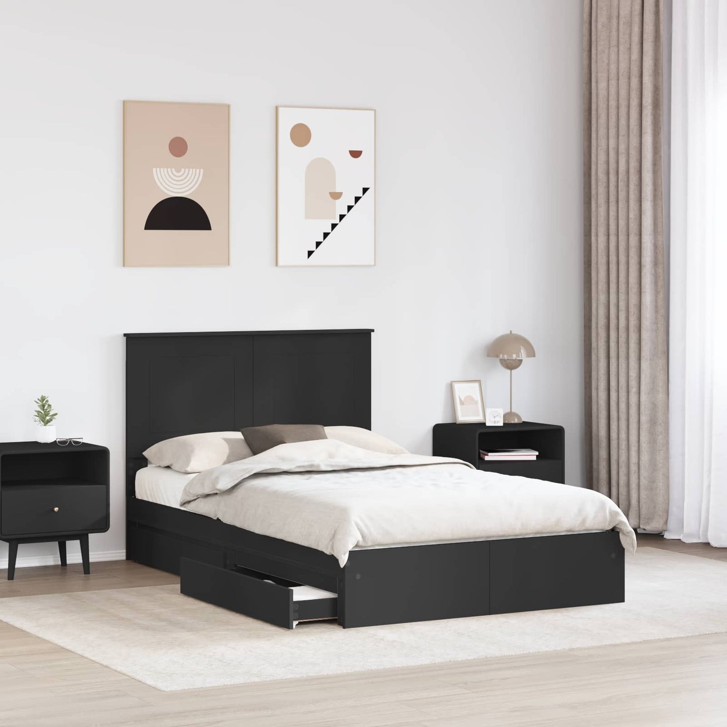 vidaXL Aufbewahrungsbett Schwarz 135 x 190 cm Holzwerkstoff
