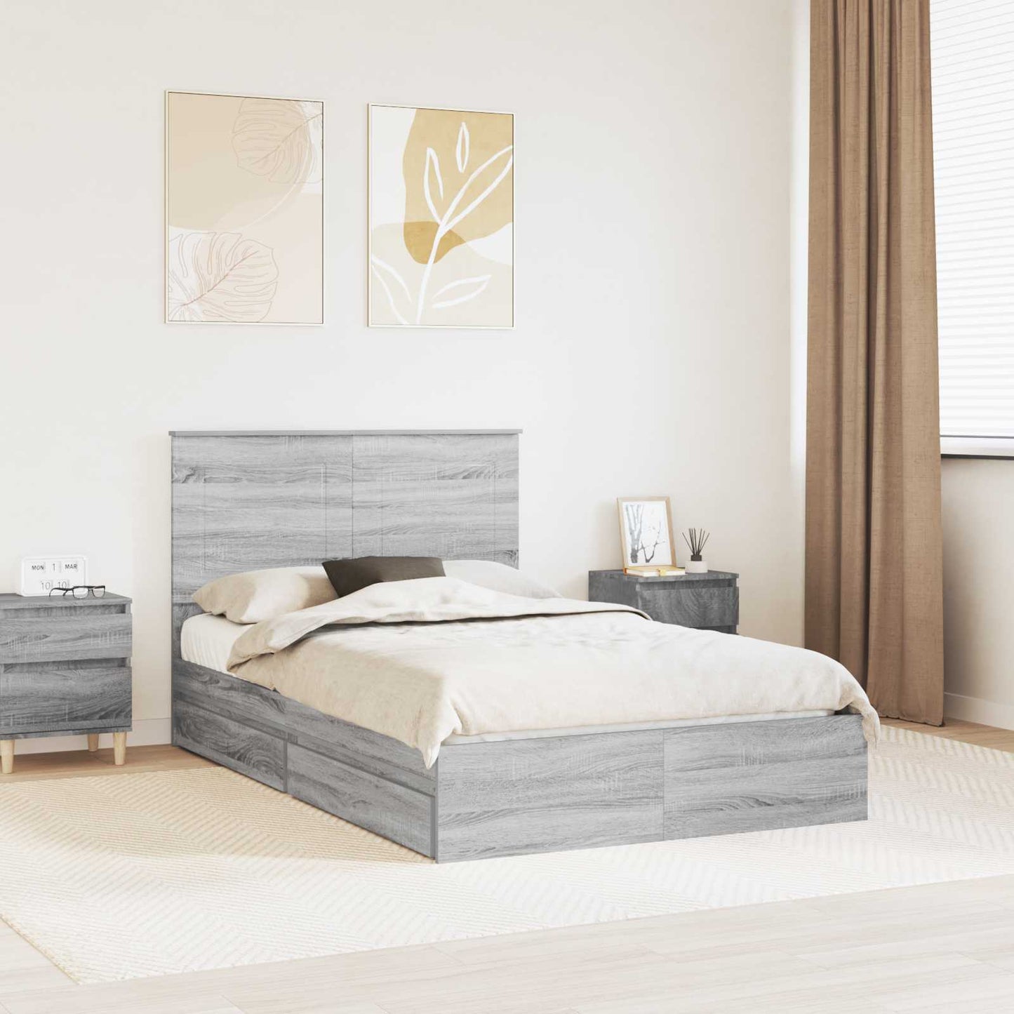 vidaXL Aufbewahrungsbett Graues Sonoma 135 x 190 cm Holzwerkstoff