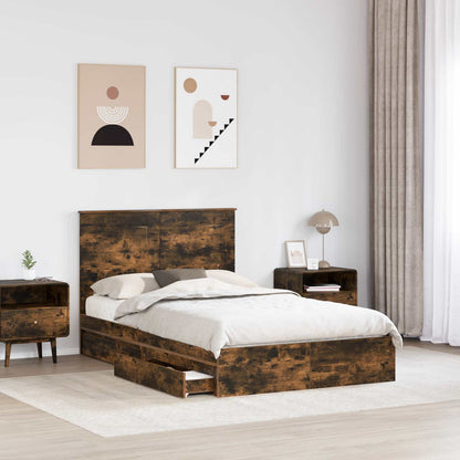 vidaXL Lit de rangement Chêne fumé 120 x 200 cm Bois d'ingénierie