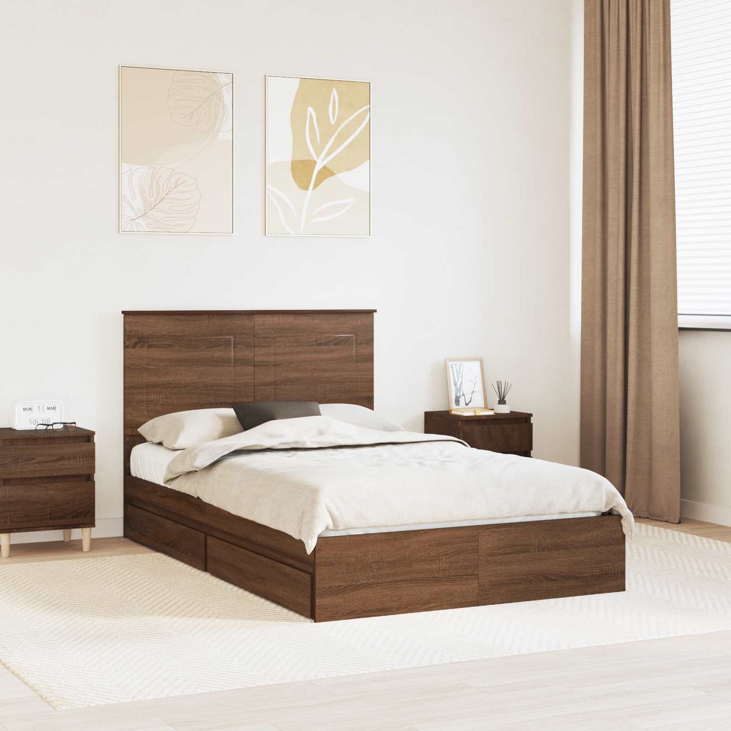 vidaXL Aufbewahrungsbett Braun Eichen-Optik 120 x 200 cm Holzwerkstoff