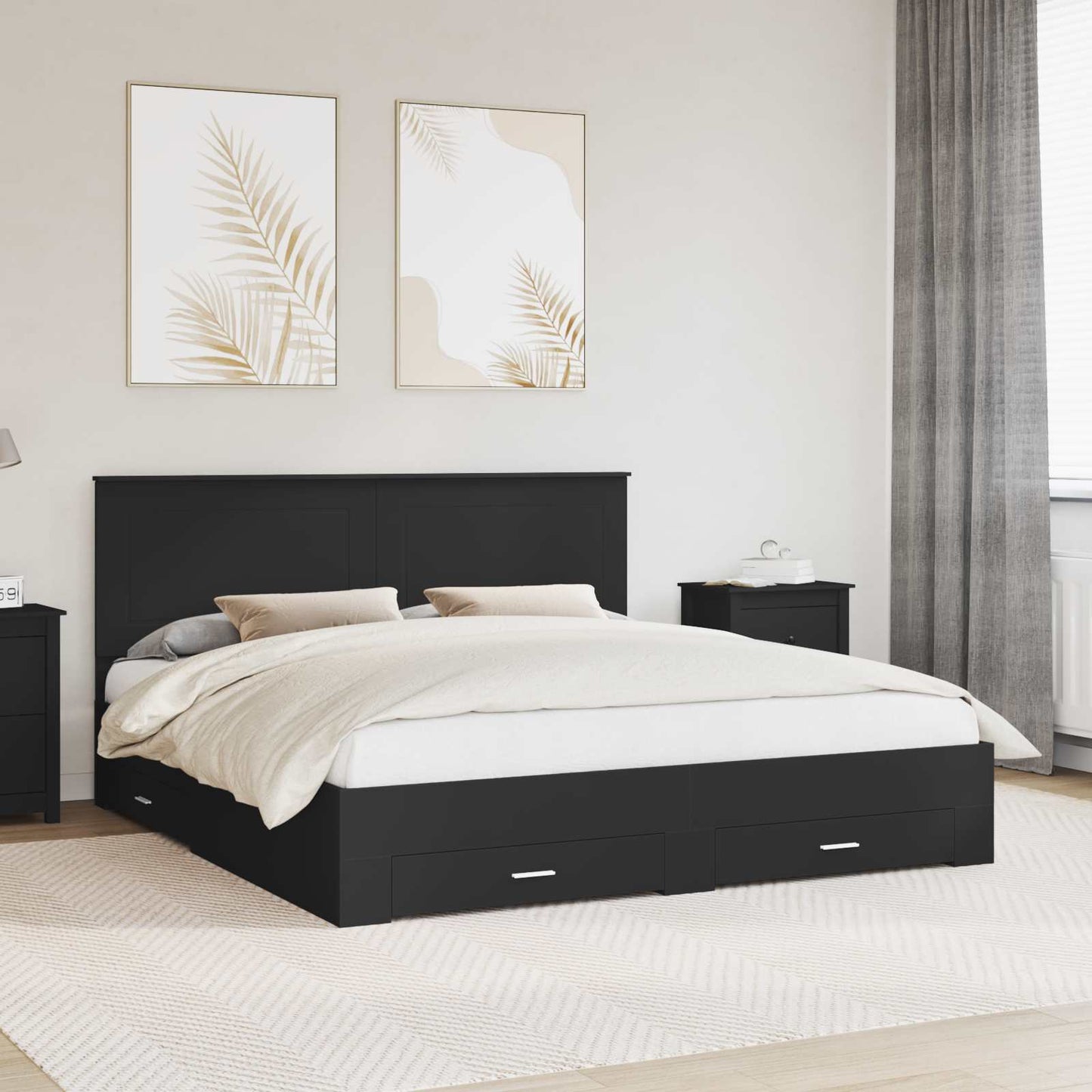 vidaXL Bettrahmen Schwarz und Silber 200 x 200 cm Holzwerkstoff