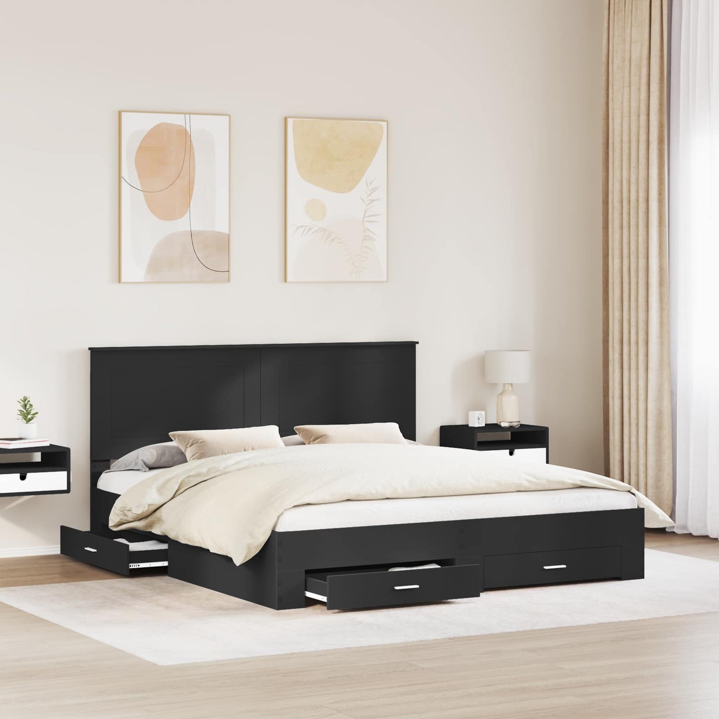 vidaXL Bettrahmen Schwarz und Silber 200 x 200 cm Holzwerkstoff