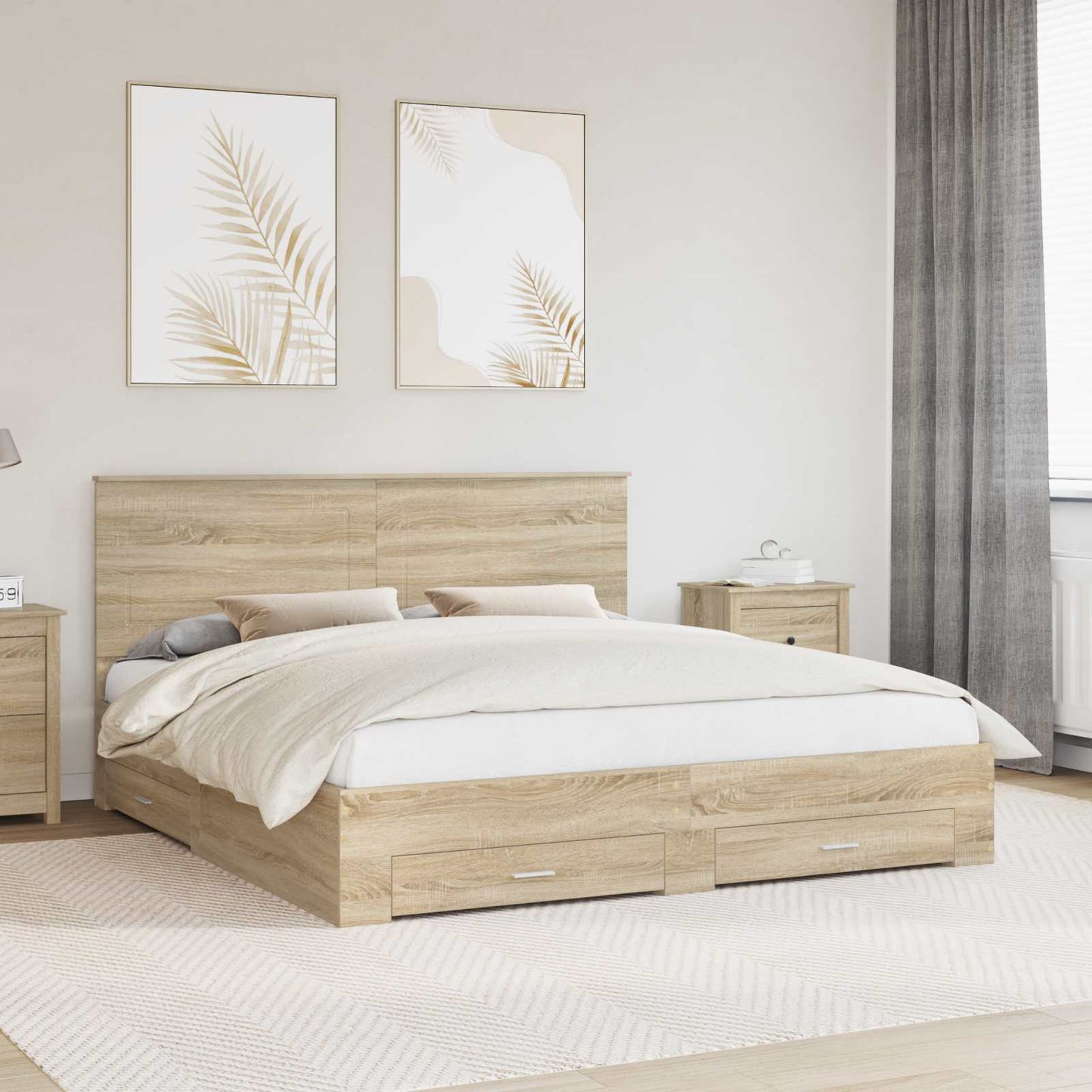 vidaXL Bettrahmen mit Kopfteil Sonoma-Eiche 200 x 200 cm Holzwerkstoff