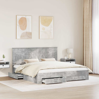 vidaXL Bettrahmen mit Kopfteil Beton Grau 200 x 200 cm Holzwerkstoff