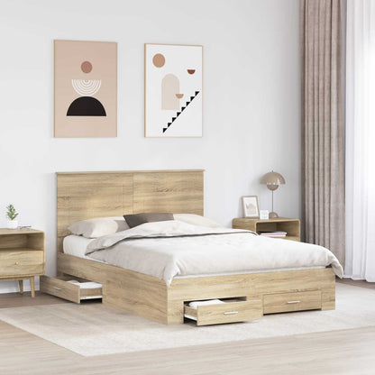 vidaXL Bettrahmen mit Kopfteil Sonoma-Eiche 140 x 190 cm Holzwerkstoff