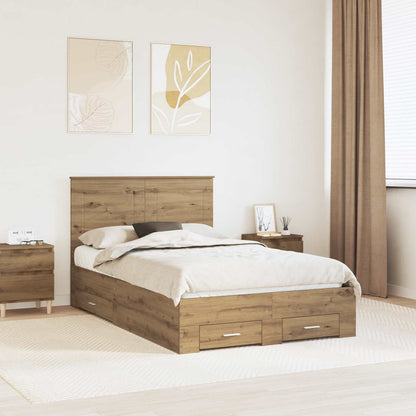 vidaXL Bettrahmen Artisan-Eiche 135 x 190 cm Holzwerkstoff