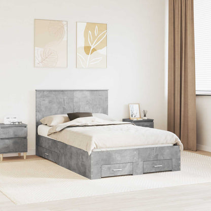 vidaXL Bettrahmen mit Kopfteil Beton Grau 120 x 190 cm Holzwerkstoff