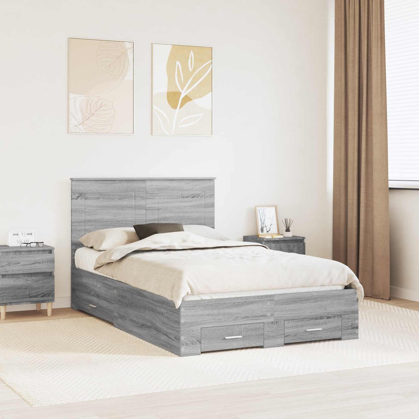 vidaXL Bettrahmen Graues Sonoma 120 x 190 cm Holzwerkstoff