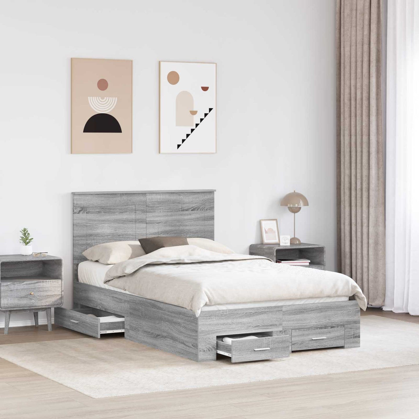 vidaXL Bettrahmen Graues Sonoma 120 x 190 cm Holzwerkstoff