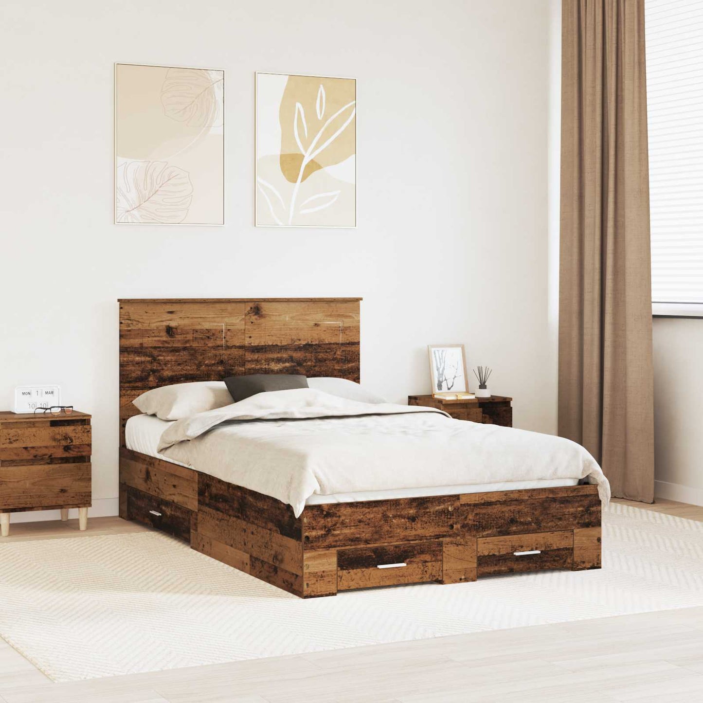 vidaXL Bettrahmen mit Kopfteil Altholz 120 x 190 cm Holzwerkstoff