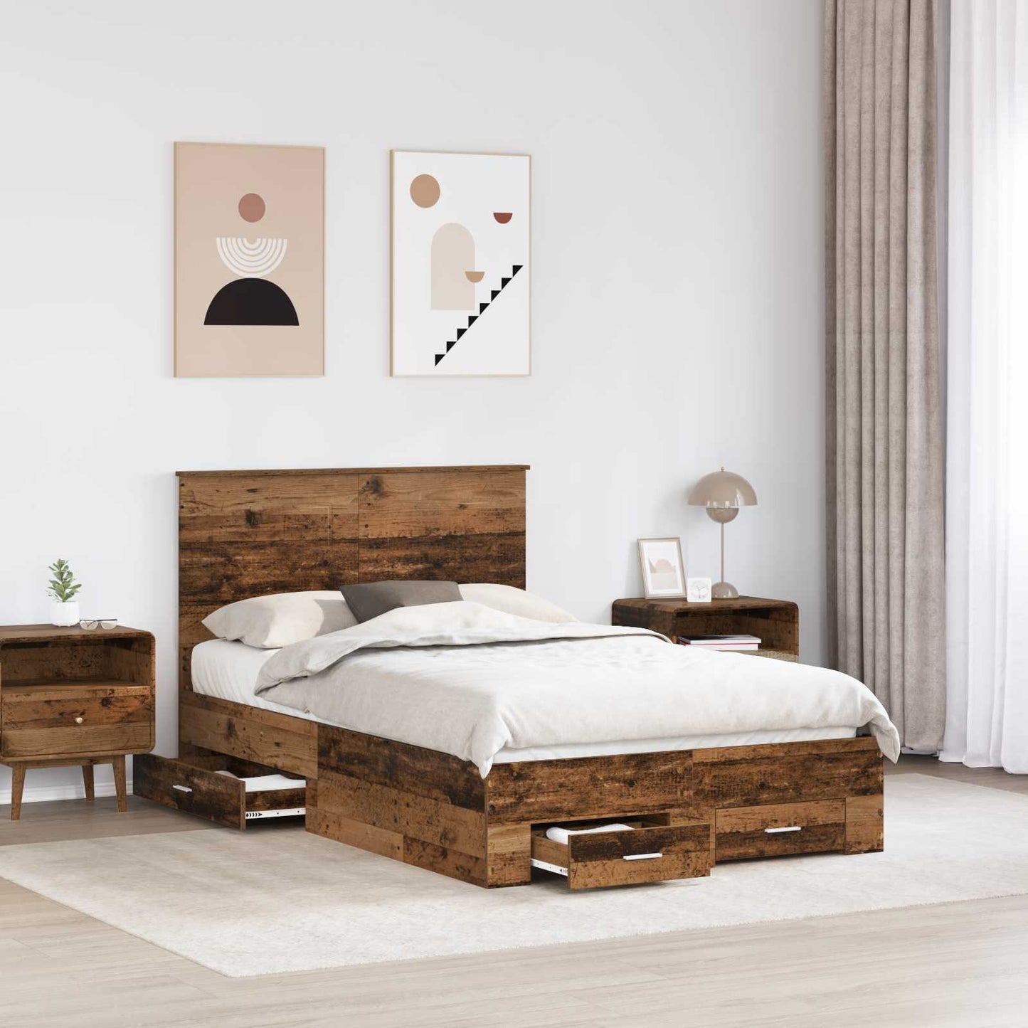 vidaXL Bettrahmen mit Kopfteil Altholz 120 x 190 cm Holzwerkstoff