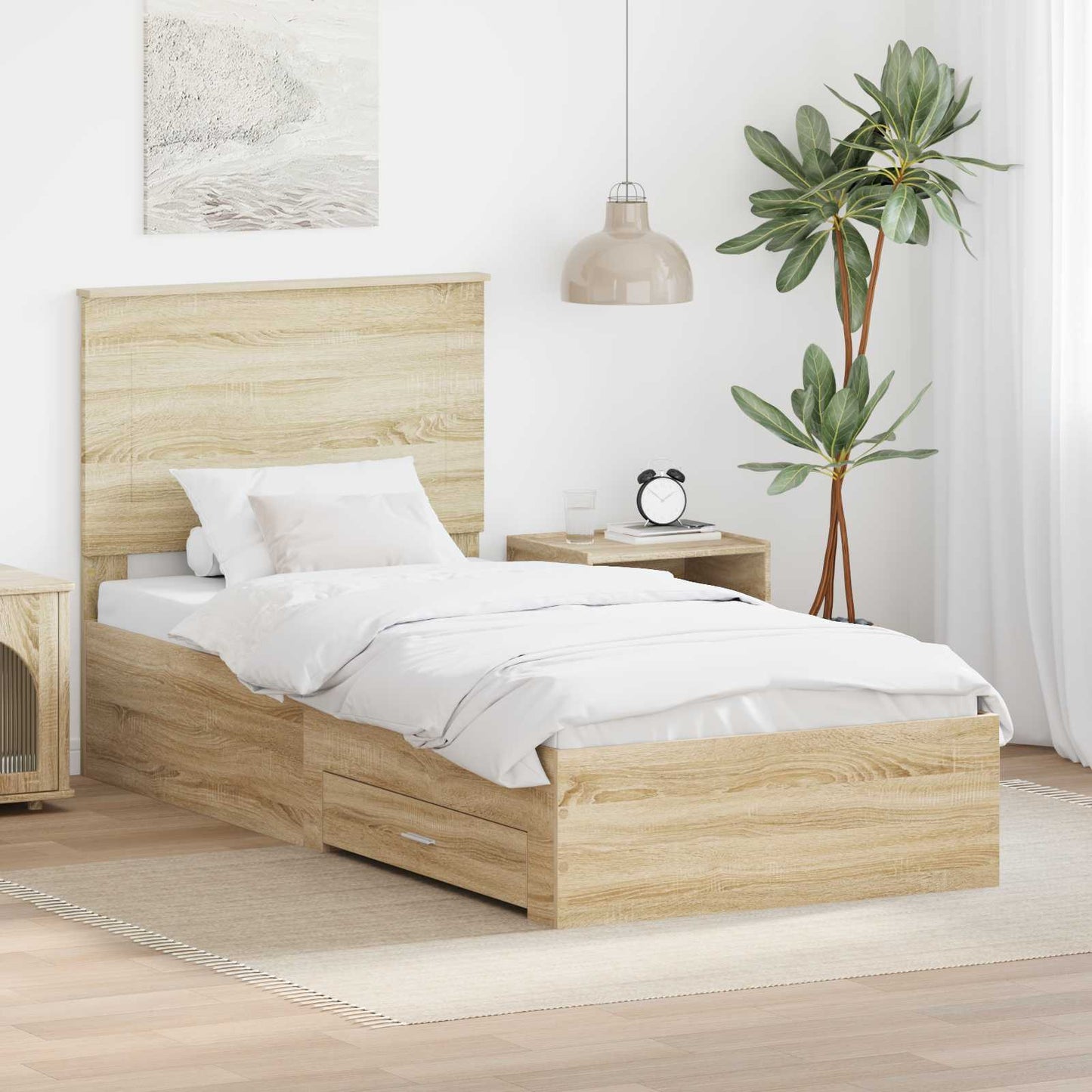 vidaXL Bettrahmen mit Kopfteil Sonoma-Eiche 90 x 190 cm Holzwerkstoff