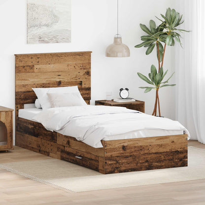 vidaXL Cadre de lit avec tête de lit en bois de récupération 90 x 190 cm en bois d'ingénierie