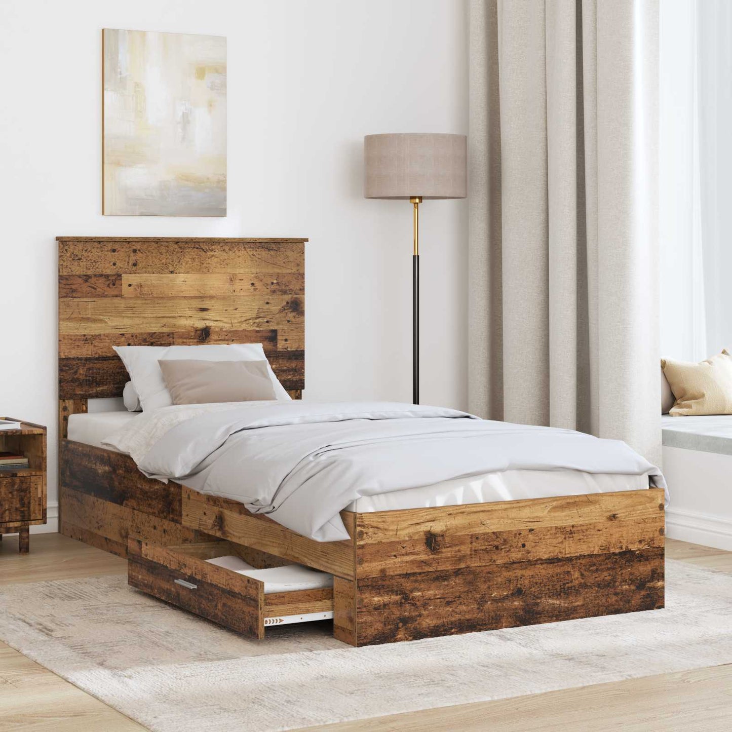vidaXL Cadre de lit avec tête de lit en bois de récupération 90 x 190 cm en bois d'ingénierie
