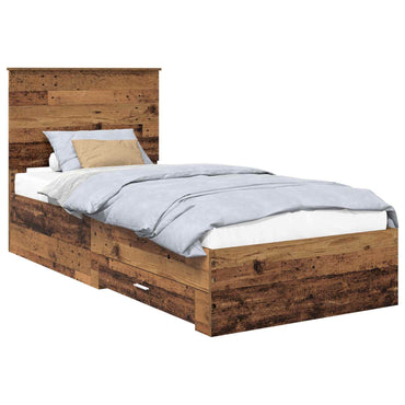 vidaXL Cadre de lit avec tête de lit en bois de récupération 90 x 190 cm en bois d'ingénierie
