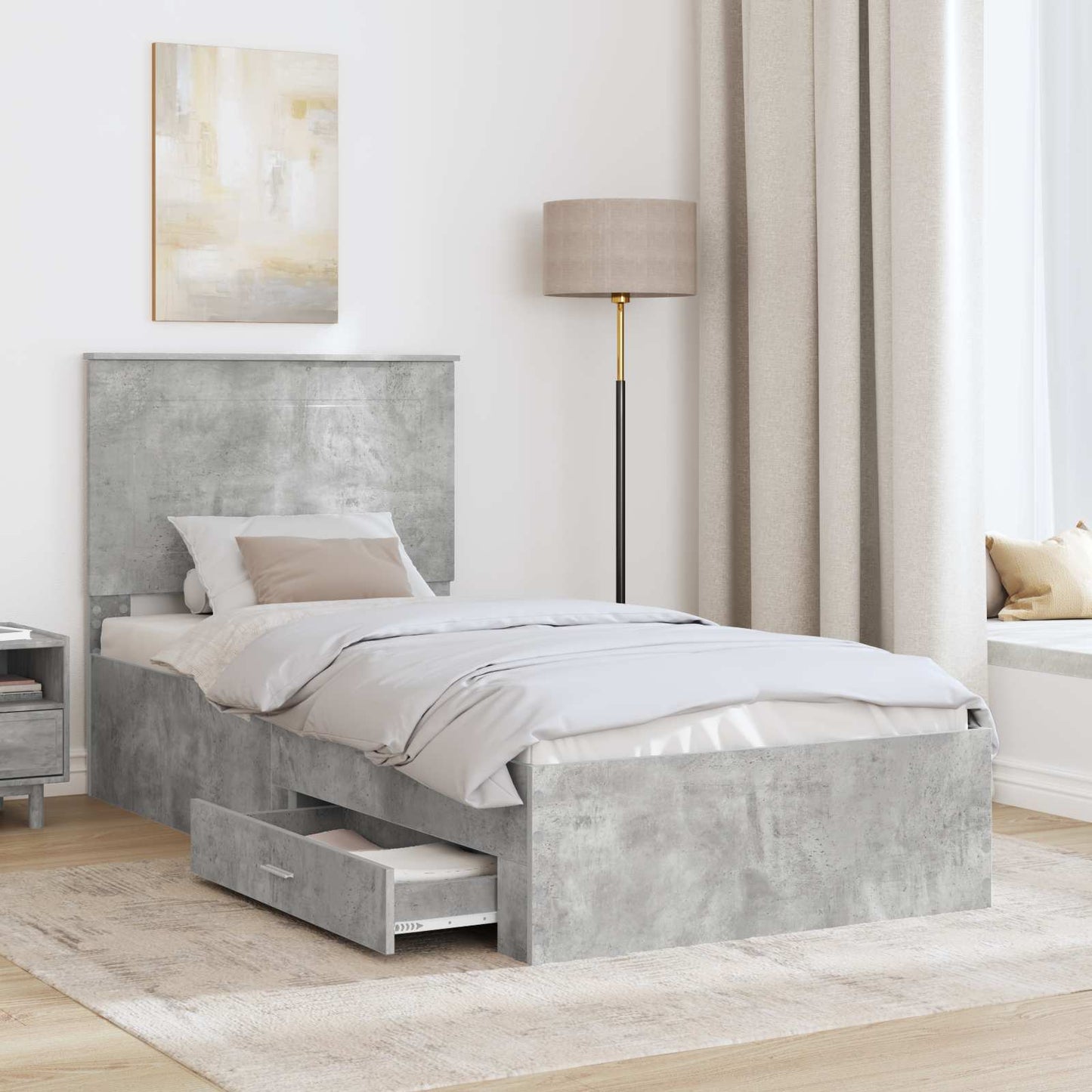 vidaXL Cadre de lit avec tête de lit Gris Béton 90 x 200 cm Bois d'ingénierie