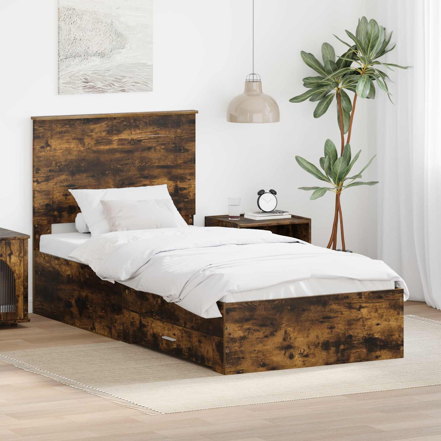 vidaXL Cadre de lit Chêne fumé 90 x 200 cm Bois d'ingénierie