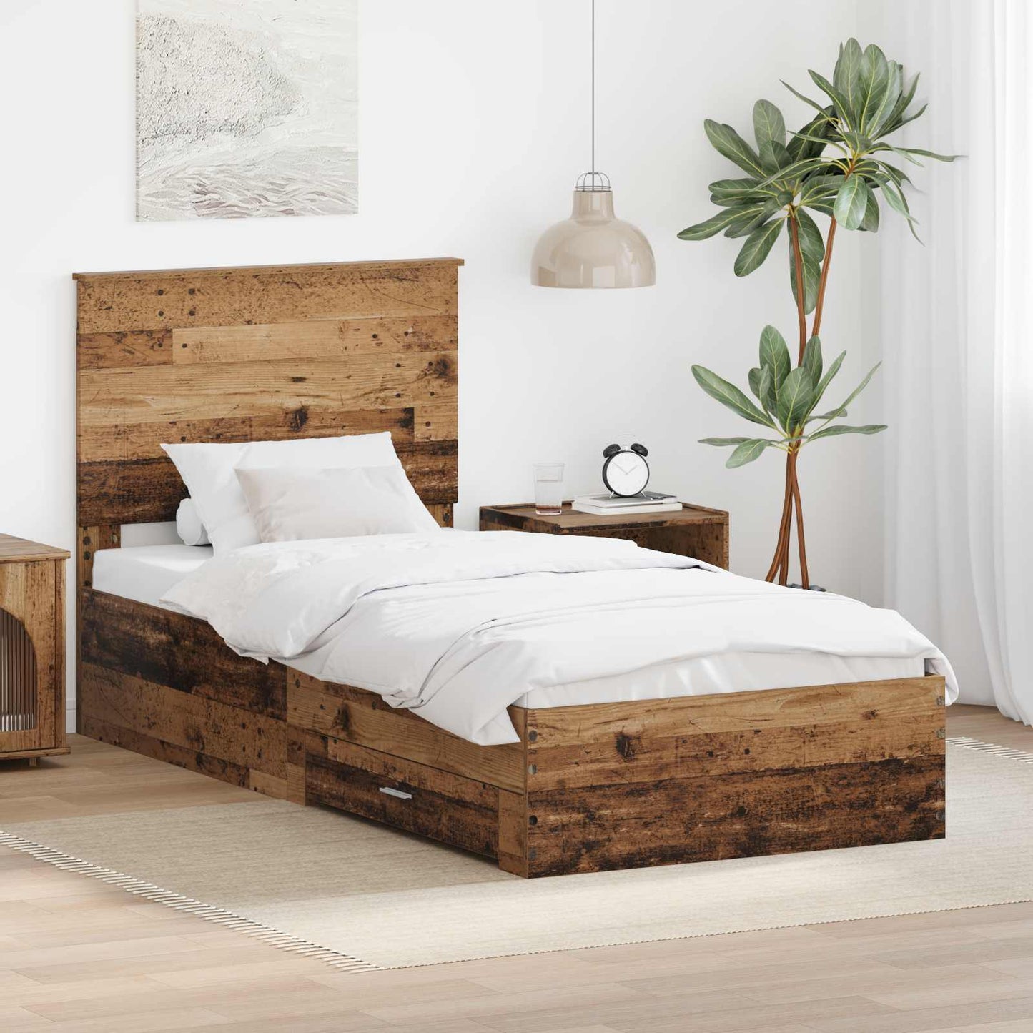 Cadre de lit avec tête de lit vidaXL bois de récupération 90 x 200 cm bois d'ingénierie