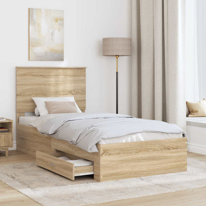 vidaXL Bettrahmen Sonoma Eiche und Silber 75 x 190 cm Holzwerkstoff