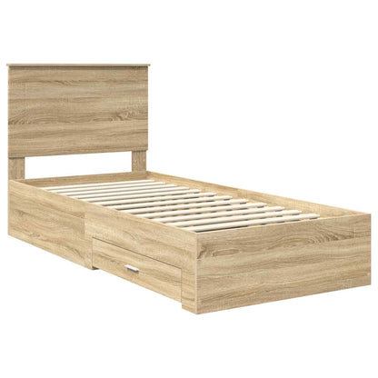 vidaXL Bettrahmen Sonoma Eiche und Silber 75 x 190 cm Holzwerkstoff