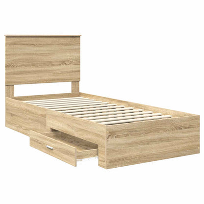 vidaXL Bettrahmen Sonoma Eiche und Silber 75 x 190 cm Holzwerkstoff