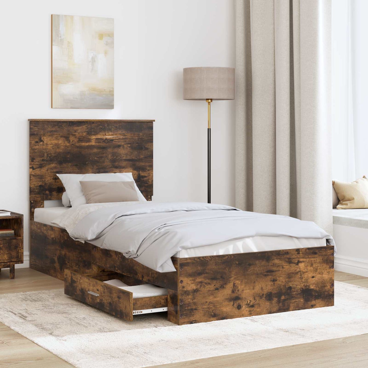 vidaXL Bettrahmen Rauchige Eiche und Silber 75 x 190 cm Holzwerkstoff