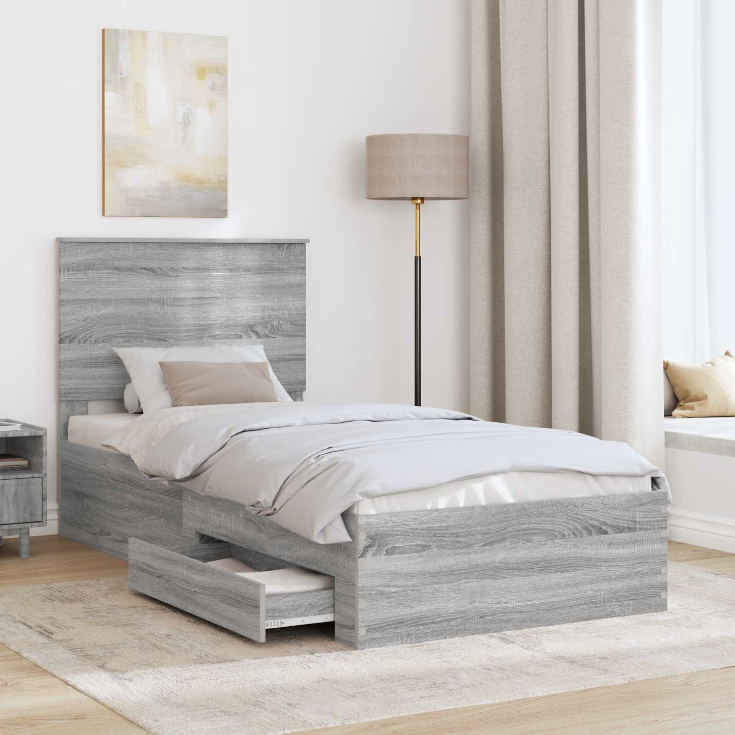 vidaXL Bettrahmen Graue Sonoma und Silber 75 x 190 cm Holzwerkstoff