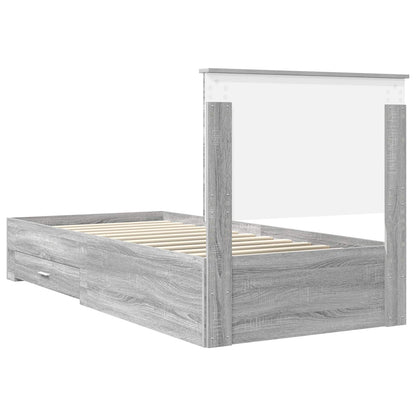 vidaXL Bettrahmen Graue Sonoma und Silber 75 x 190 cm Holzwerkstoff