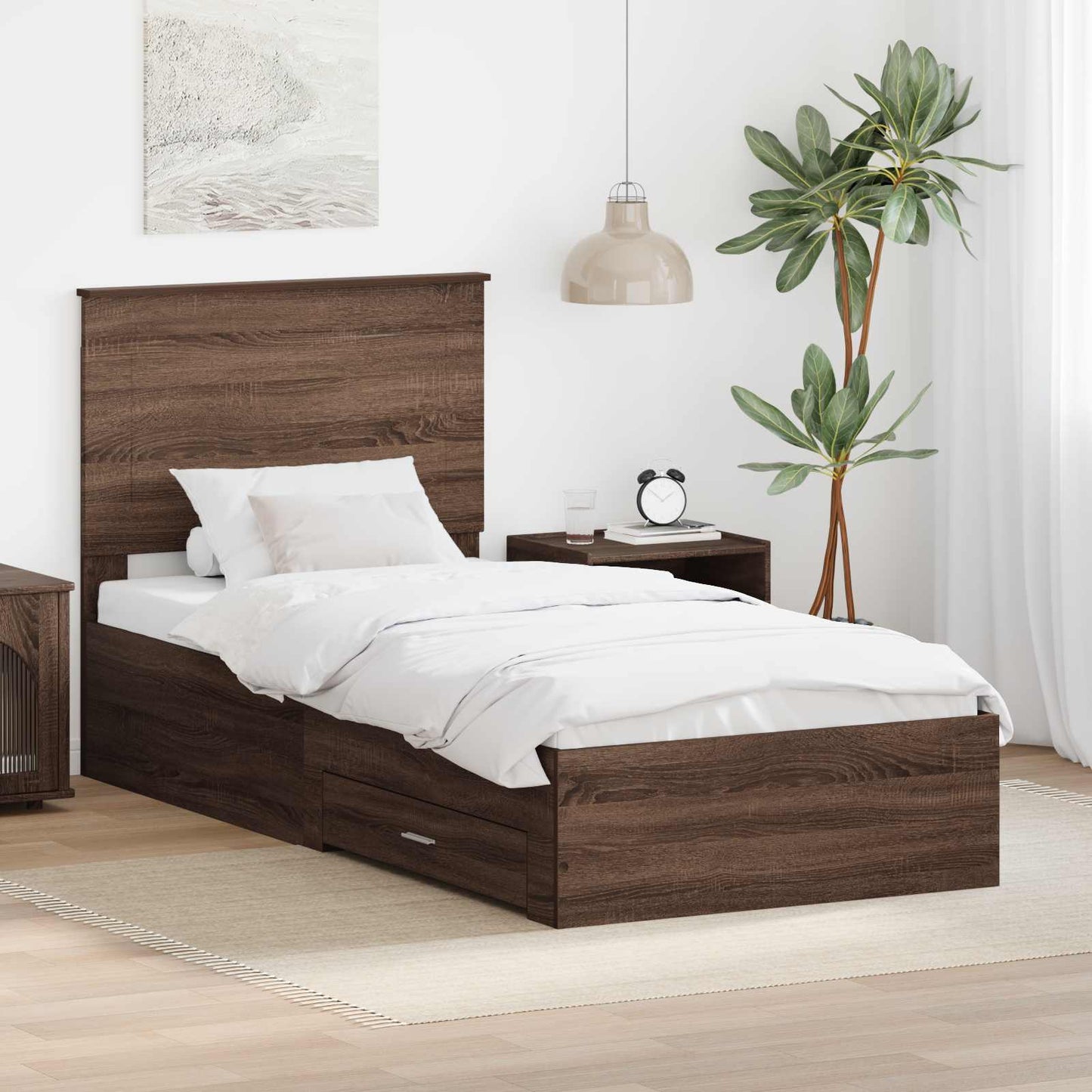 vidaXL Bettrahmen Braune Eiche und Silber 75 x 190 cm Holzwerkstoff