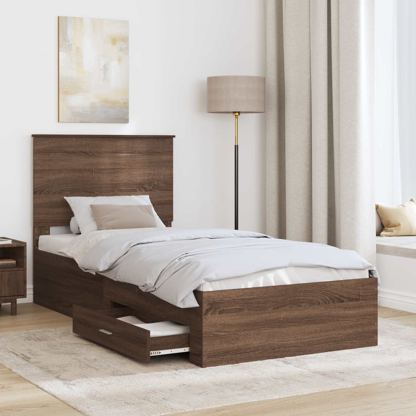 vidaXL Bettrahmen Braune Eiche und Silber 75 x 190 cm Holzwerkstoff