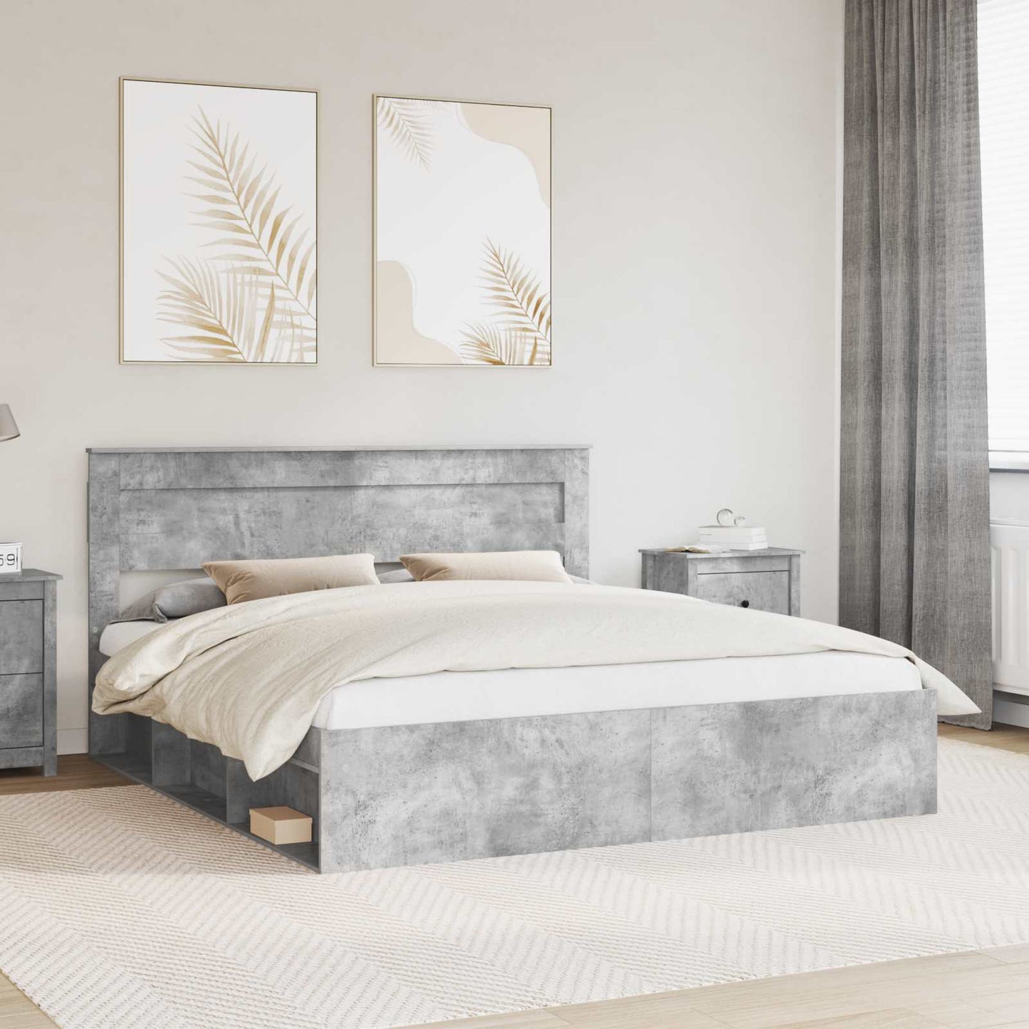 vidaXL Bettrahmen mit Kopfteil Beton 200 x 200 cm Massives Kiefernholz