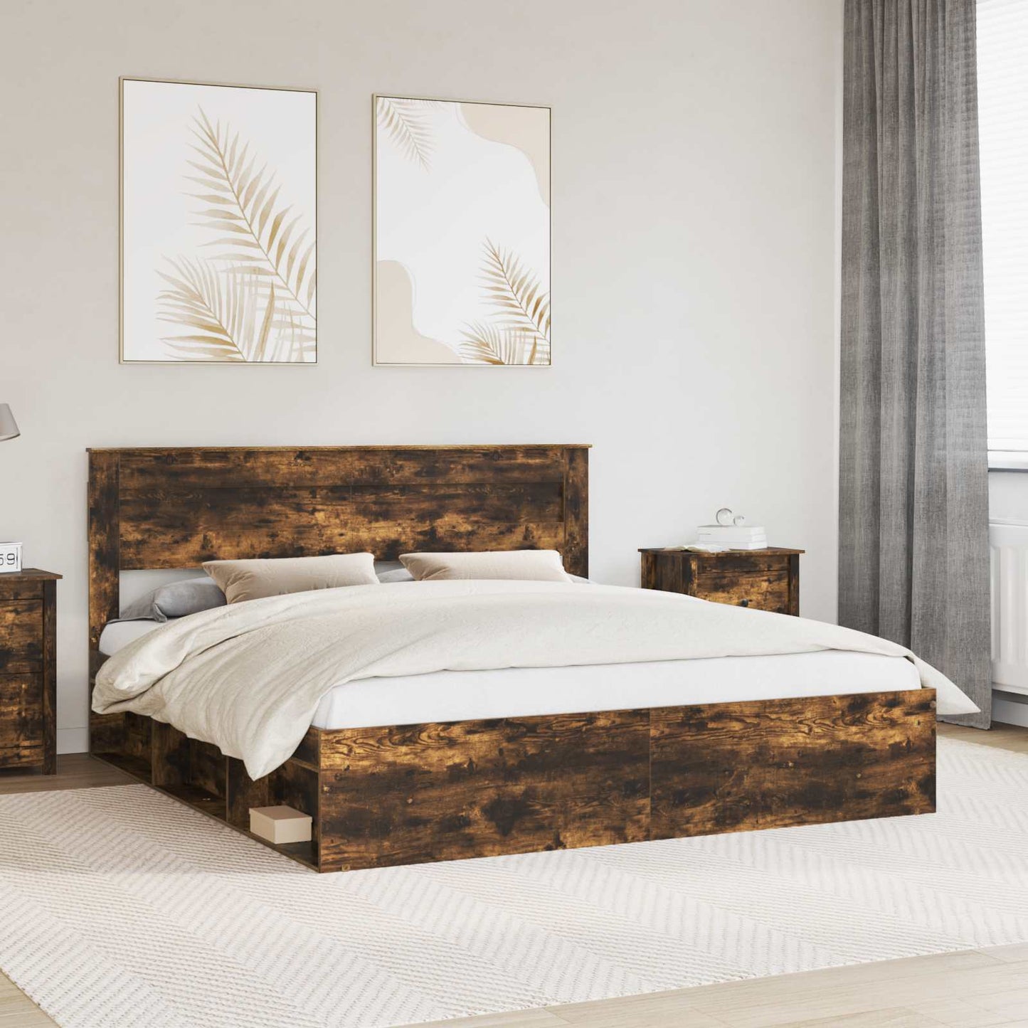 vidaXL Bettrahmen Geräucherte Eiche 180 x 200 cm Massives Kiefernholz