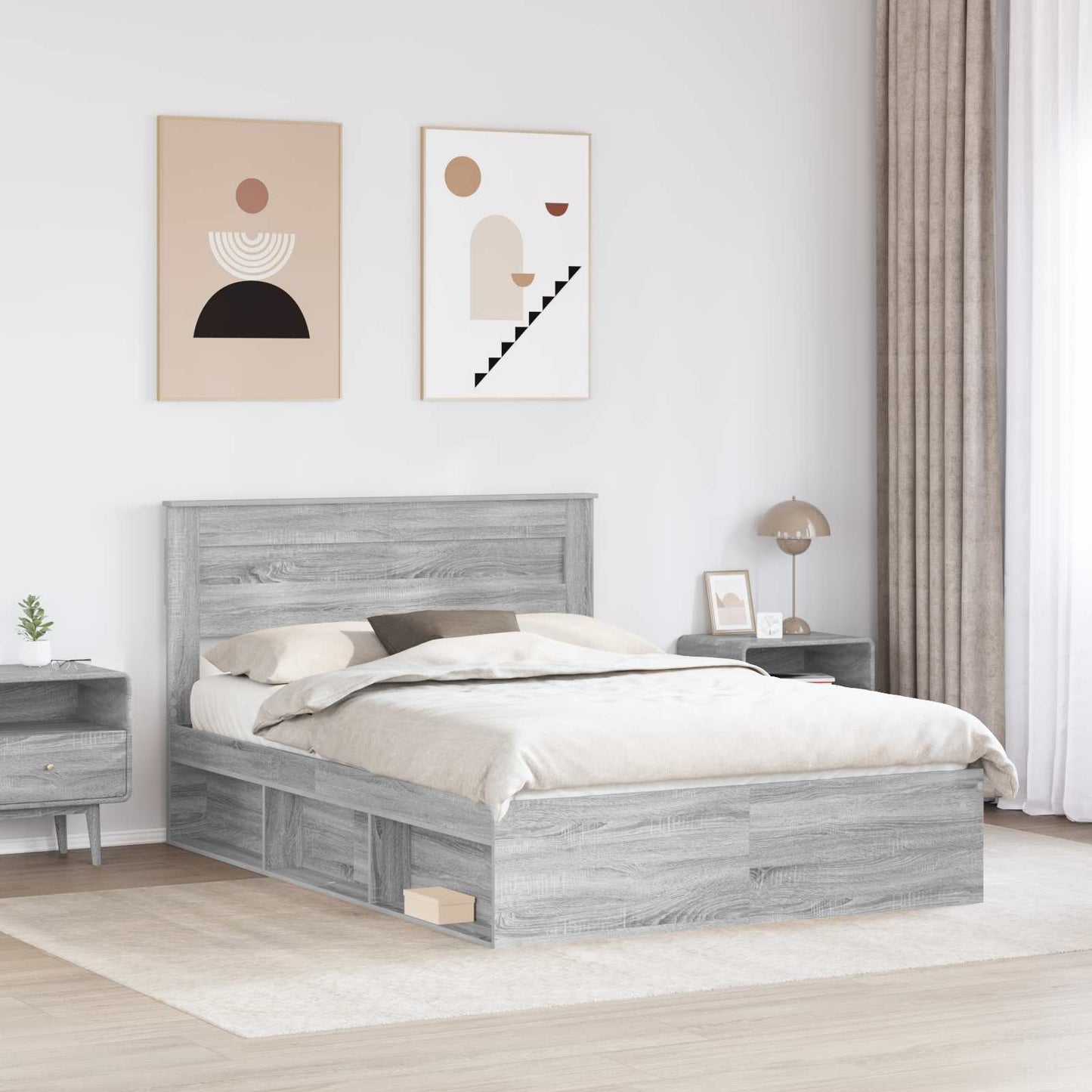 vidaXL Bettrahmen Graues Sonoma 160 x 200 cm Massives Kiefernholz